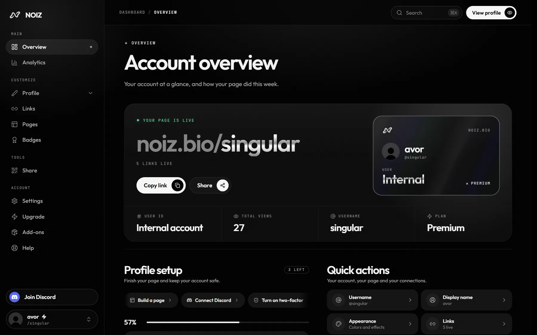 The Noiz dashboard: Overview